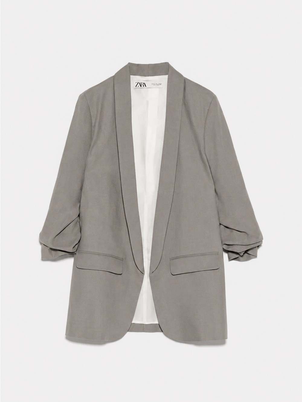 Zara Linen Blend Blazer Jacket Womens XS Taupe Ruched Sleeve Office Career style